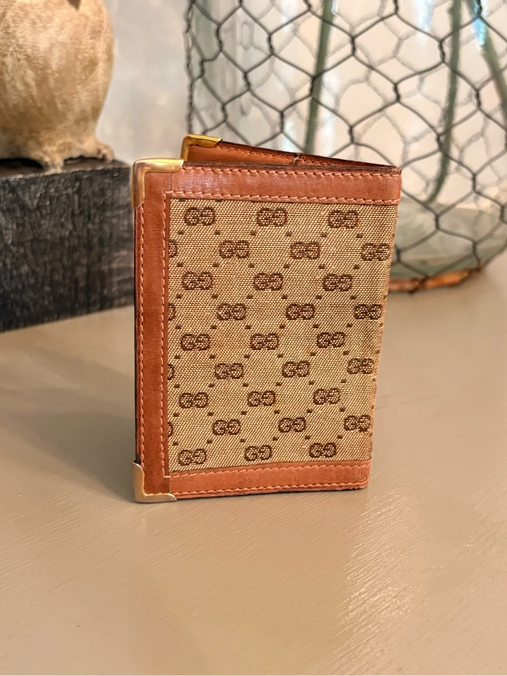 Gucci Monogram Canvas Card Holder in Brown Leather Trim - Picture 4 of 7